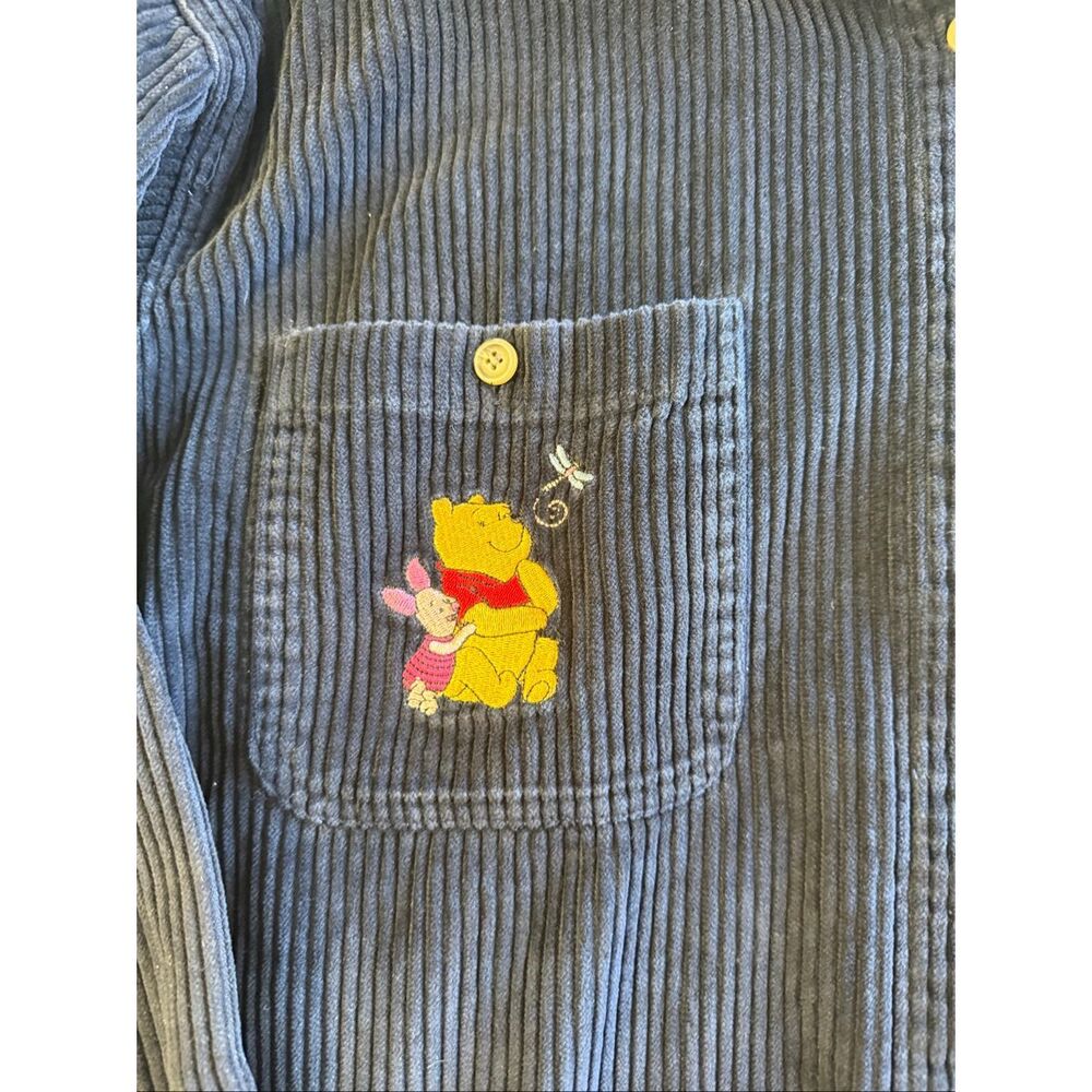 VTG Y2K Disney Winnie the Pooh embroidered cotton corduroy button-up shirt M - Picture 2 of 7
